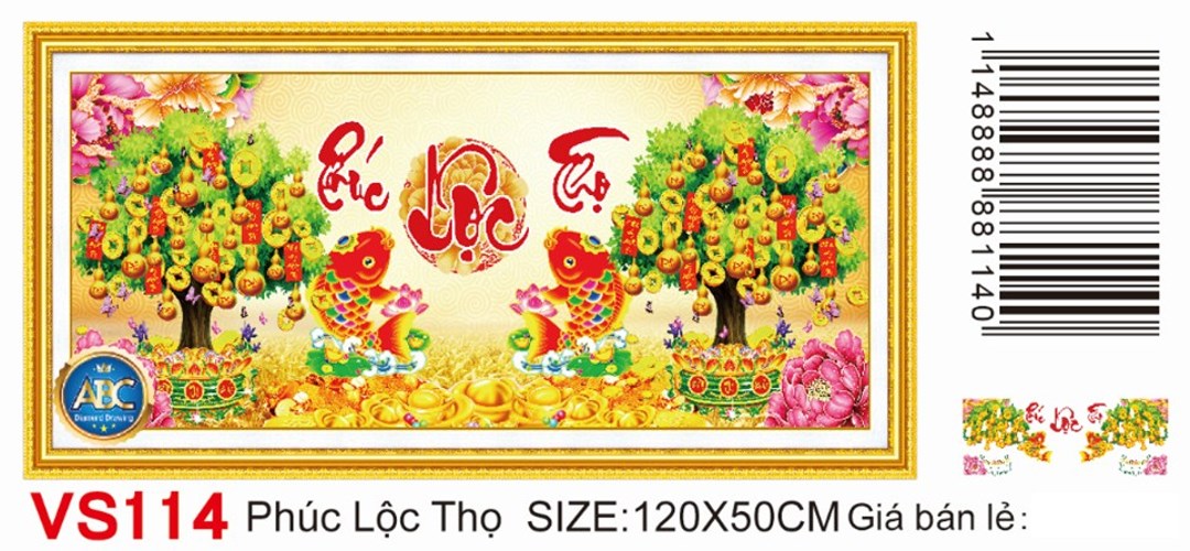 Tranh đính đá phúc lộc thọ VS114 - 120 x 50 cm - chưa đính
