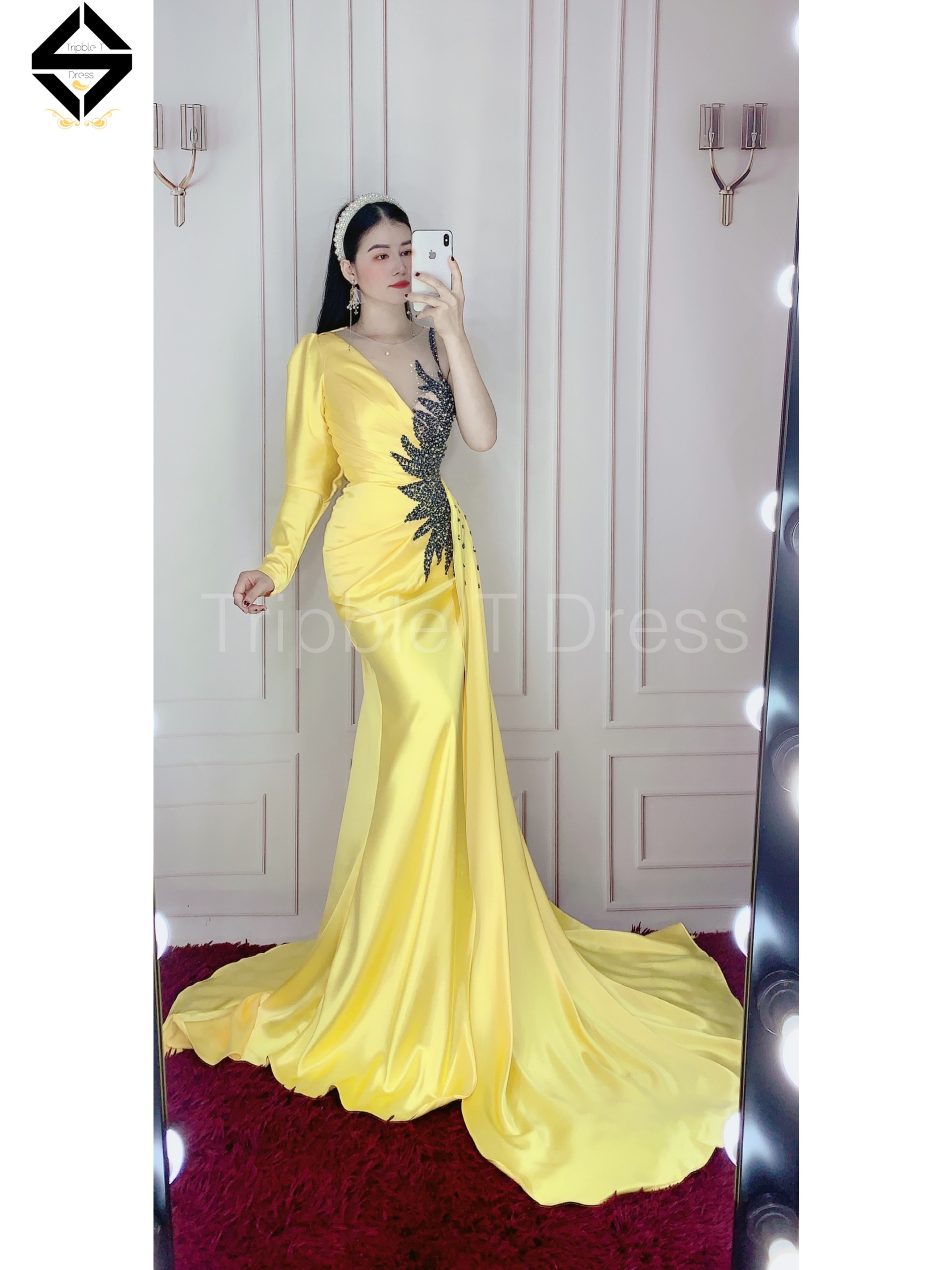 Đầm maxi body dạ hội dự tiệc kết cườm eo cao cấp TRIPBLE T DRESS - MS155Y- Size S/M/L