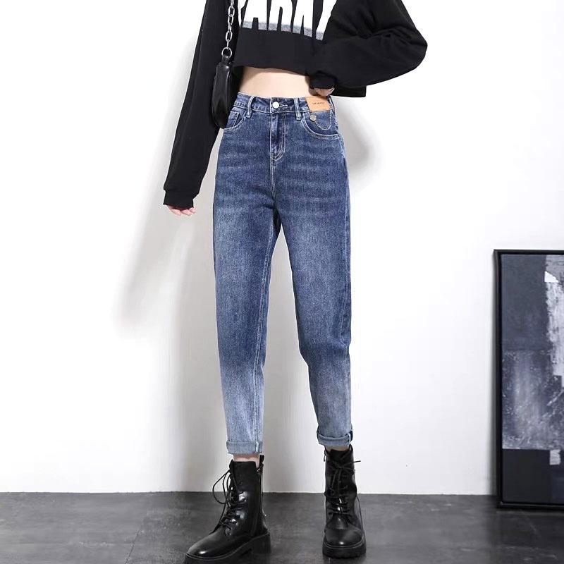 Quần jean dài BigSize phom Baggy / boyfriend co dãn mạnh, lưng cao, màu xanh was loang Ombre 4200 hottrend