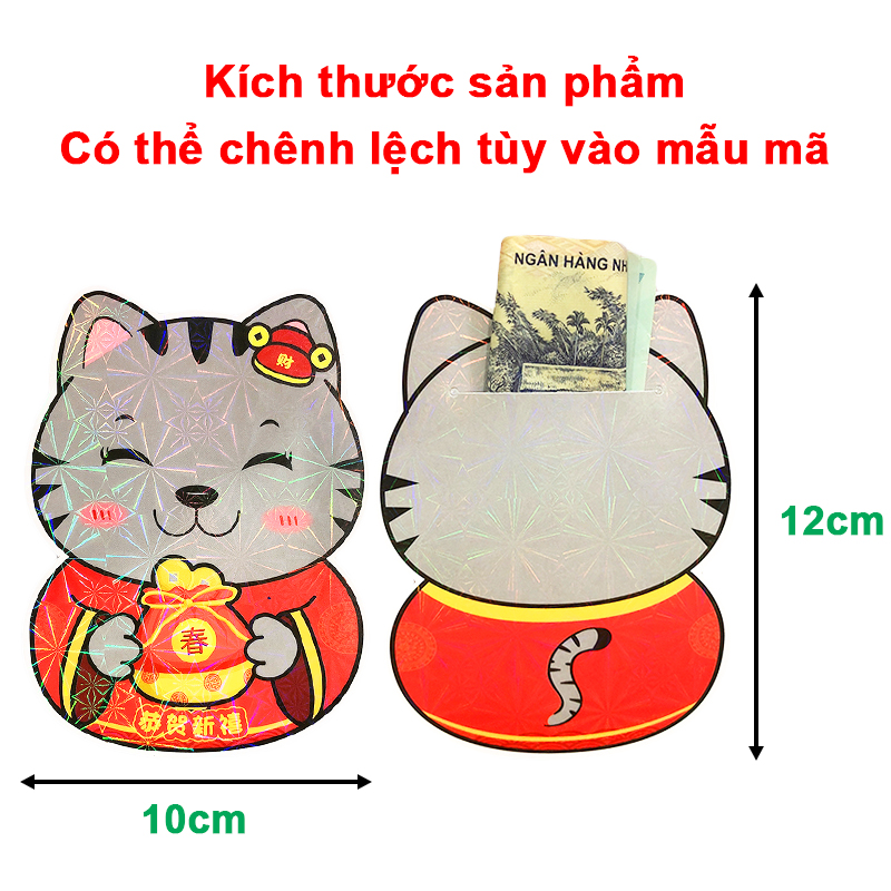 Bao lì xì chibi Quý Mão 2023 cao cấp, Bao lì xì Tết họa tiết hình mèo ngộ nghĩnh – LX006