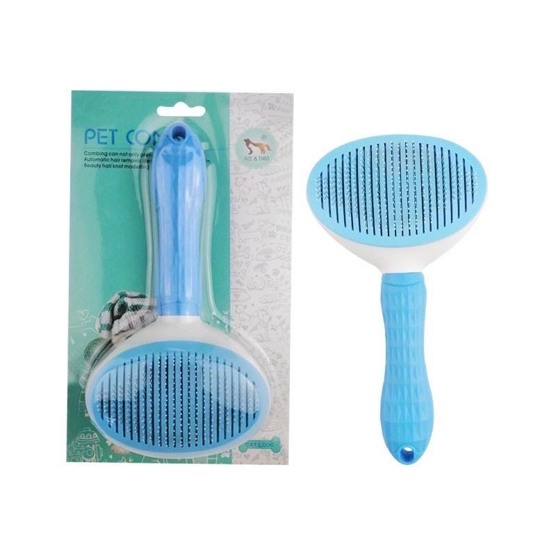 Lược chải lông có nút bấm đẩy lông đầu chải inox lấy lông chó mèo dễ dàng
