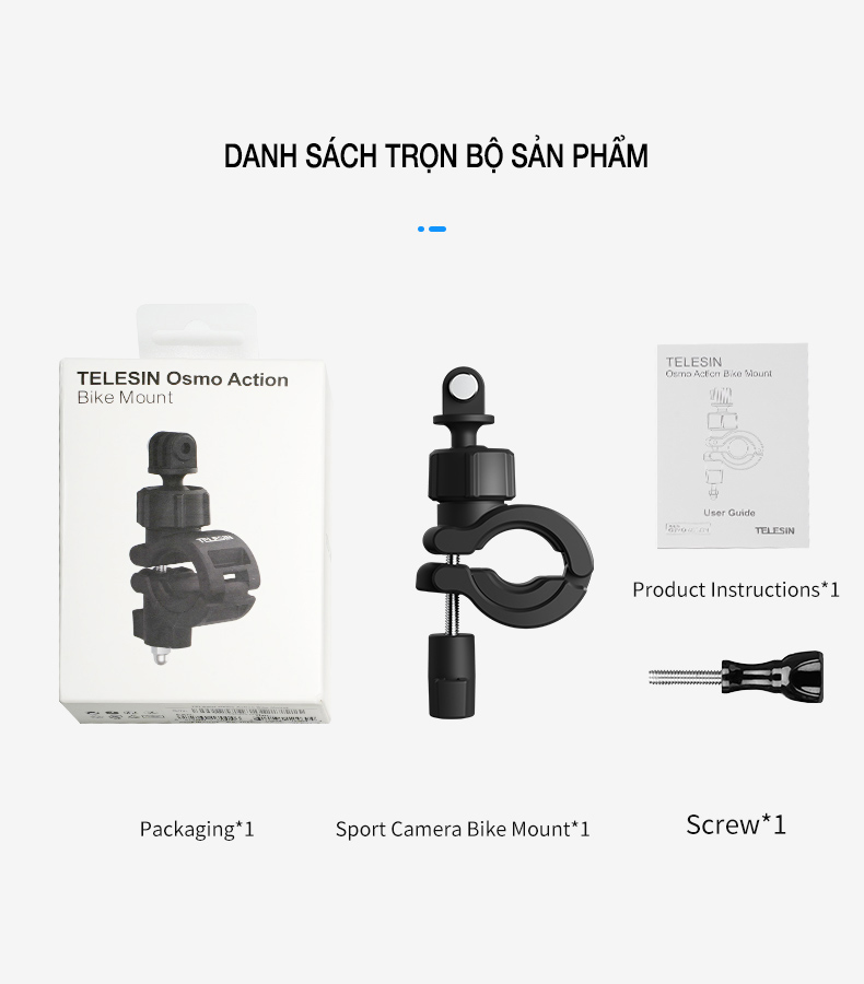 Kẹp Ghi Đông Telesin Cho GoPro, Sjcam, Yi Action, Osmo Action, Điện Thoại Trên xe đạp, xe máy, mô tô