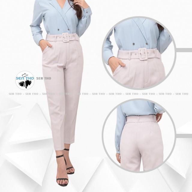 Quần Baggy Nữ Kèm Đai Dài Cạp Cao Sang Chảnh Cá Tính Vải Cao Cấp Form Dáng Công Sở