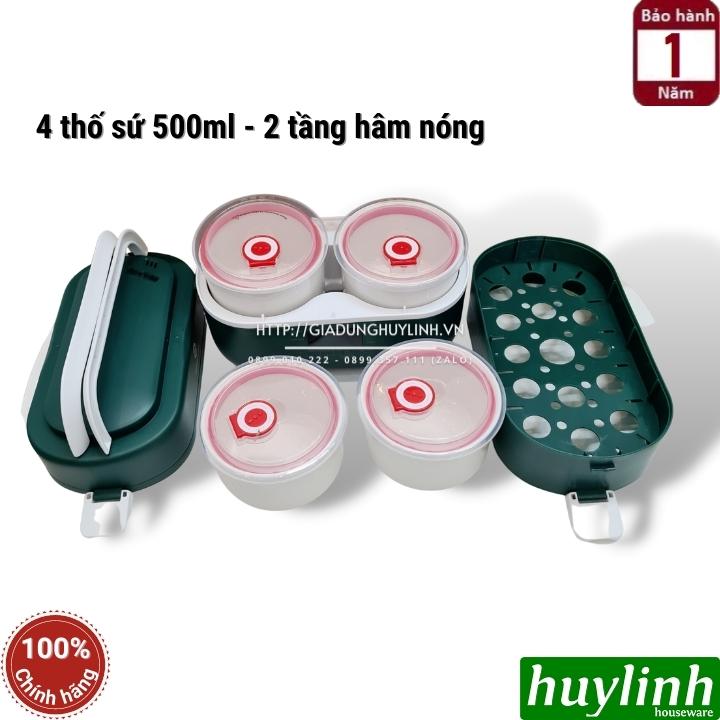 Hộp cơm hâm nóng thông minh Green Line RW-18 - 4 thố sứ - 6 chức năng - Dung tích 2 lít - Tặng túi xách