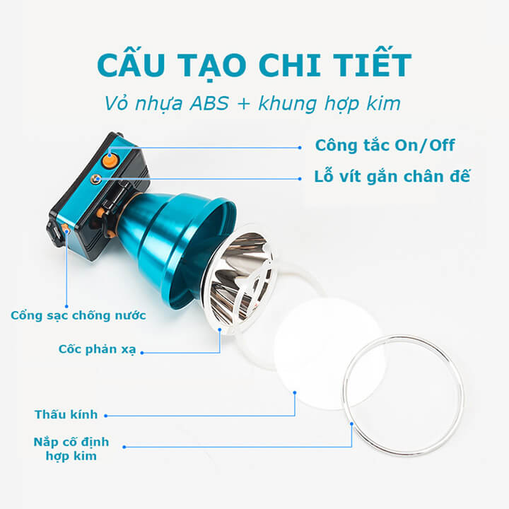 Đèn pin đội đầu siêu sáng chiếu xa 500m công suất 100W, pin trâu 8-10h, đèn pin đeo trán 1 bóng chống thấm nước SS-5578 100W