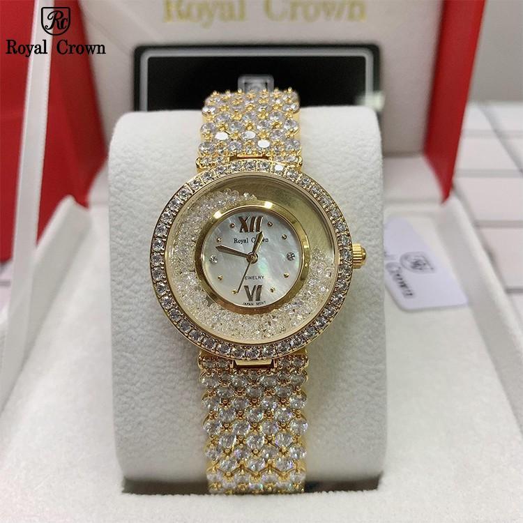 Đồng Hồ Nữ Chính Hãng Dây Kim Loại Đính Đá Royal Crown 2606 Jewelry Chống Nước Chống Xước