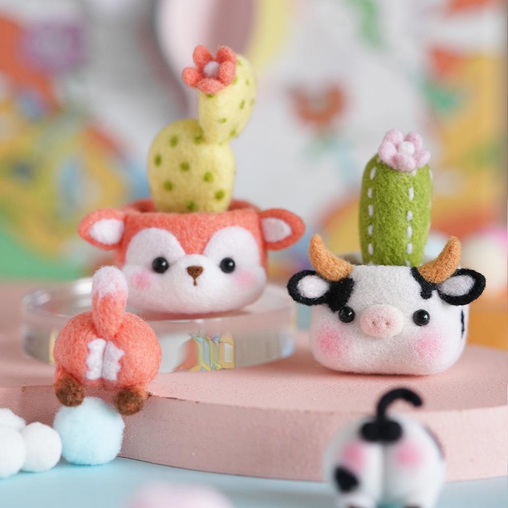 Bộ len chọc Chậu Cây Thú Cưng 6 bé, có hướng dẫn, quà tặng handmade ý nghĩa - Needle felting Pet