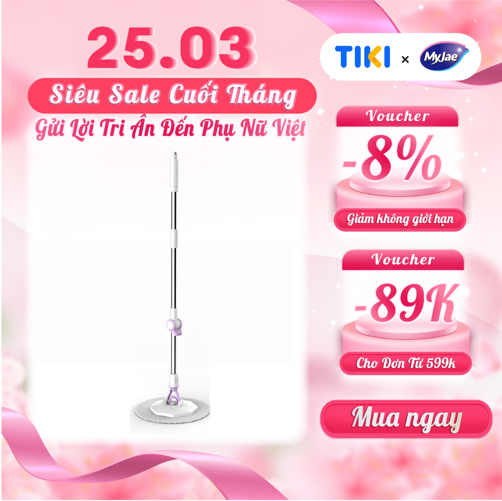 Cây Lau Nhà Đơn MyJae Sợi Microfiber Xoay 360 Độ Phù Hợp Cho Nhiều Loại Thùng Lau 134cm