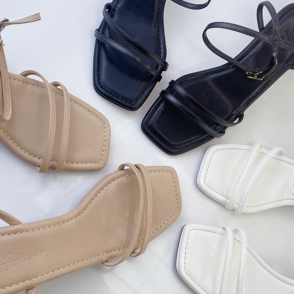 Sandal cao gót nữ 3 phân quai mảnh gót mũi vuông thời trang HISHOO S143