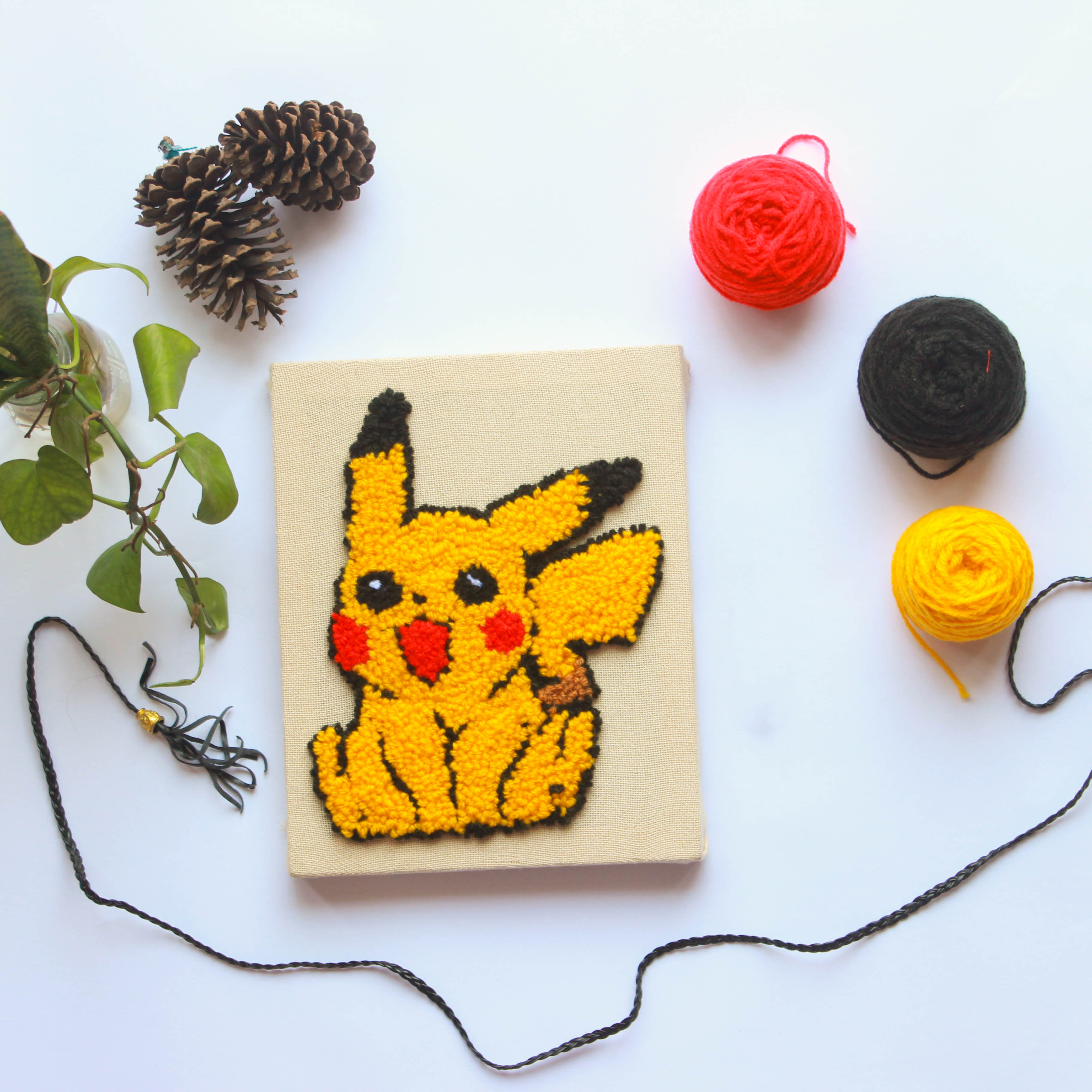 Set Thêu Nổi Thêu Xù Pikachu Dùng Len Đan Sợi Móc Dành Cho Người Mới Bắt Đầu