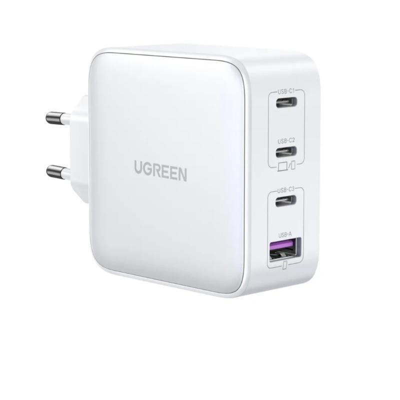 Ugreen 15337 100W 3c1a GaN Nexode chuẩn cắm EU chân tròn Màu Trắng Củ sạc nhanh 3 x USB-C + 1 x USB-A CD226 20015337 - Hàng chính hãng