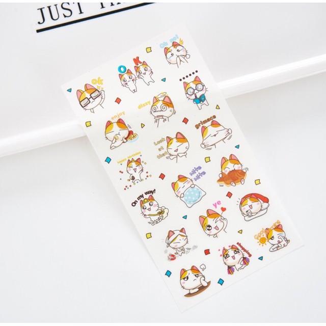 Bộ 6 Tấm Nhãn Dán Sticker Trang Trí Mèo Dễ Thương Mèo May Mắn