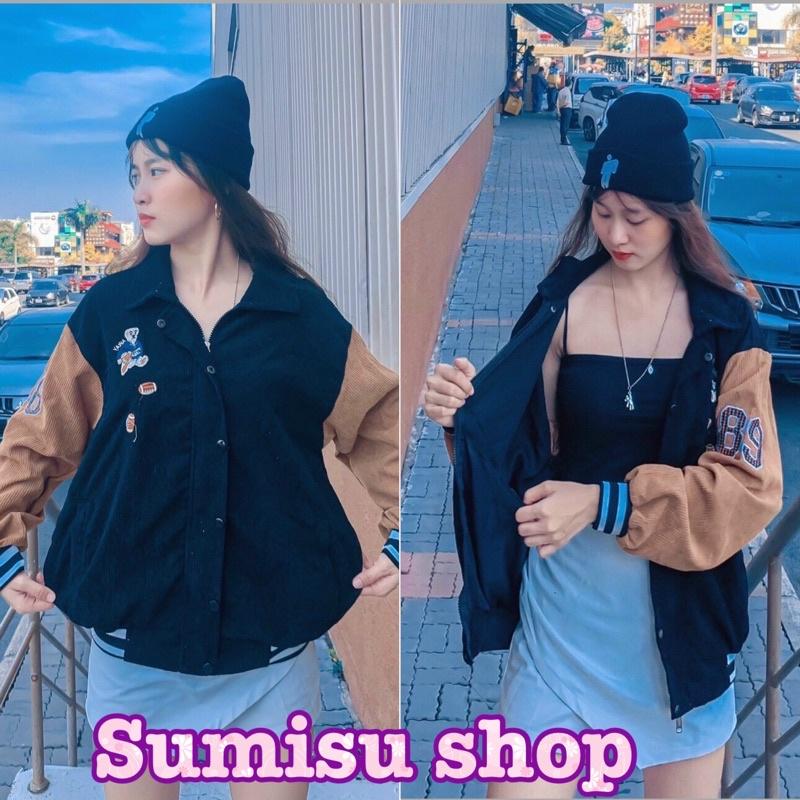 Áo khoác nhung bomber, áo bomber nhung gân maẫ thêu hình gấu, Áo Khoác Bomber Nhung 2 Lớp