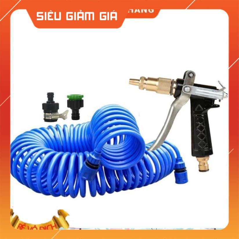 Bộ vòi xịt nước tưới cây đa năng tăng áp lực nước kèm dây tưới dạng lò xo co dãn 236814 loại 10m