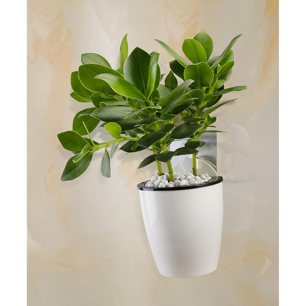 2pcs Garden Self Watering Plant Flower Pot Wall Hanging Planter L white