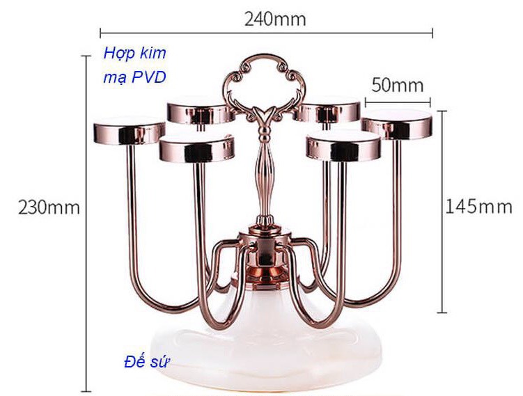 GIÁ ÚP LY CỐC XOAY 360 ĐỘ CHẤT LIỆU KIM LOẠI MẠ VÀNG HỒNG CHÂN ĐẾ PHA LÊ PHỐI HỢP MÀU - VD92