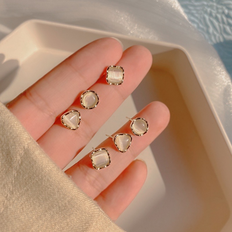 Set 3 đôi khuyên tai đá hình học vintage