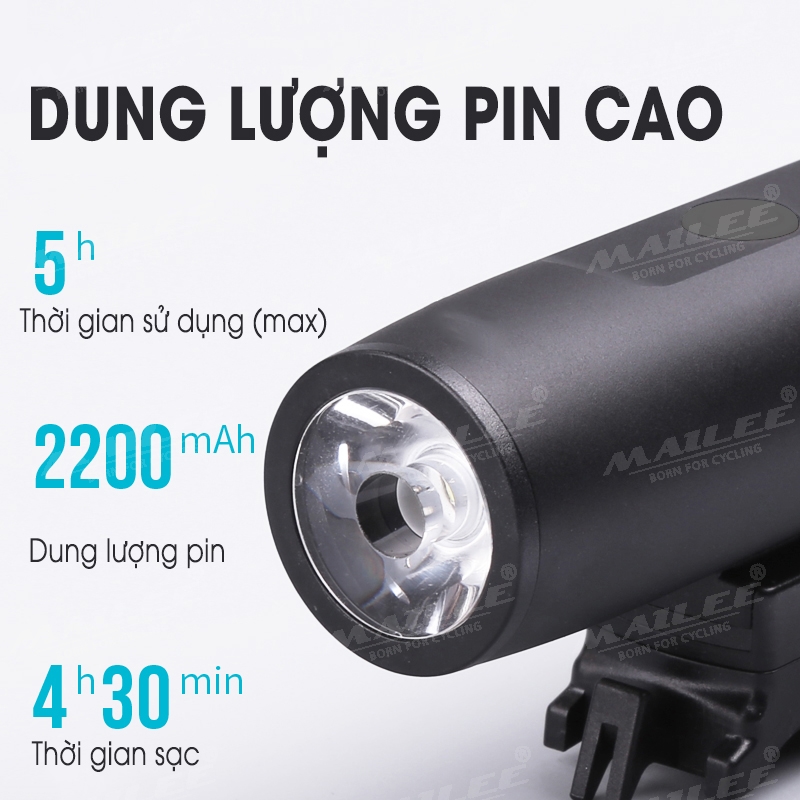 Đèn Xe đạp TX300 300 lumens chiếu sáng mạnh chất liệu Nhôm, sạc USB 2200mAh đi đêm chiếu sáng TW (không kèm pát treo ngược) - Mai Lee