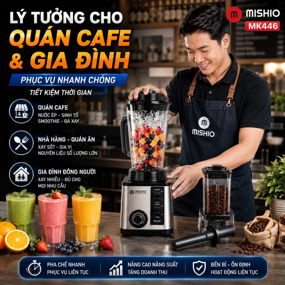 Máy Xay Sinh Tố Công Nghiệp Đa Năng Mishio MK446 (3.0L) - Công Suất 800W - hàng chính hãng