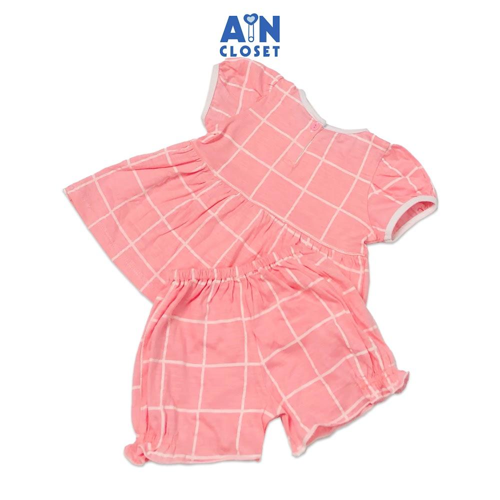 Bộ quần áo ngắn bé gái họa tiết Caro tim hồng thun cotton - AICDBGKWQMJM - AIN Closet