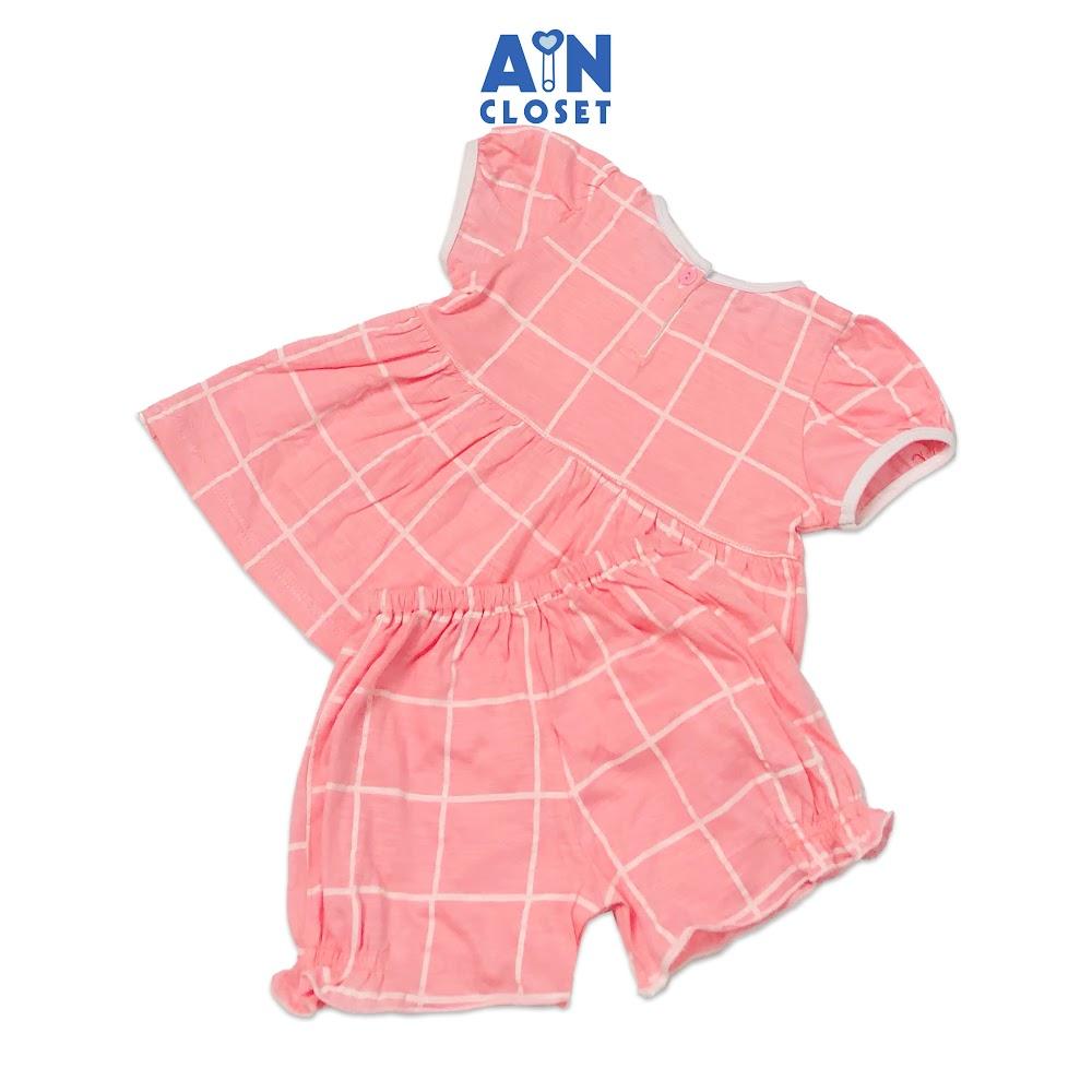 Bộ quần áo ngắn bé gái họa tiết Caro tim hồng thun cotton - AICDBGKWQMJM - AIN Closet