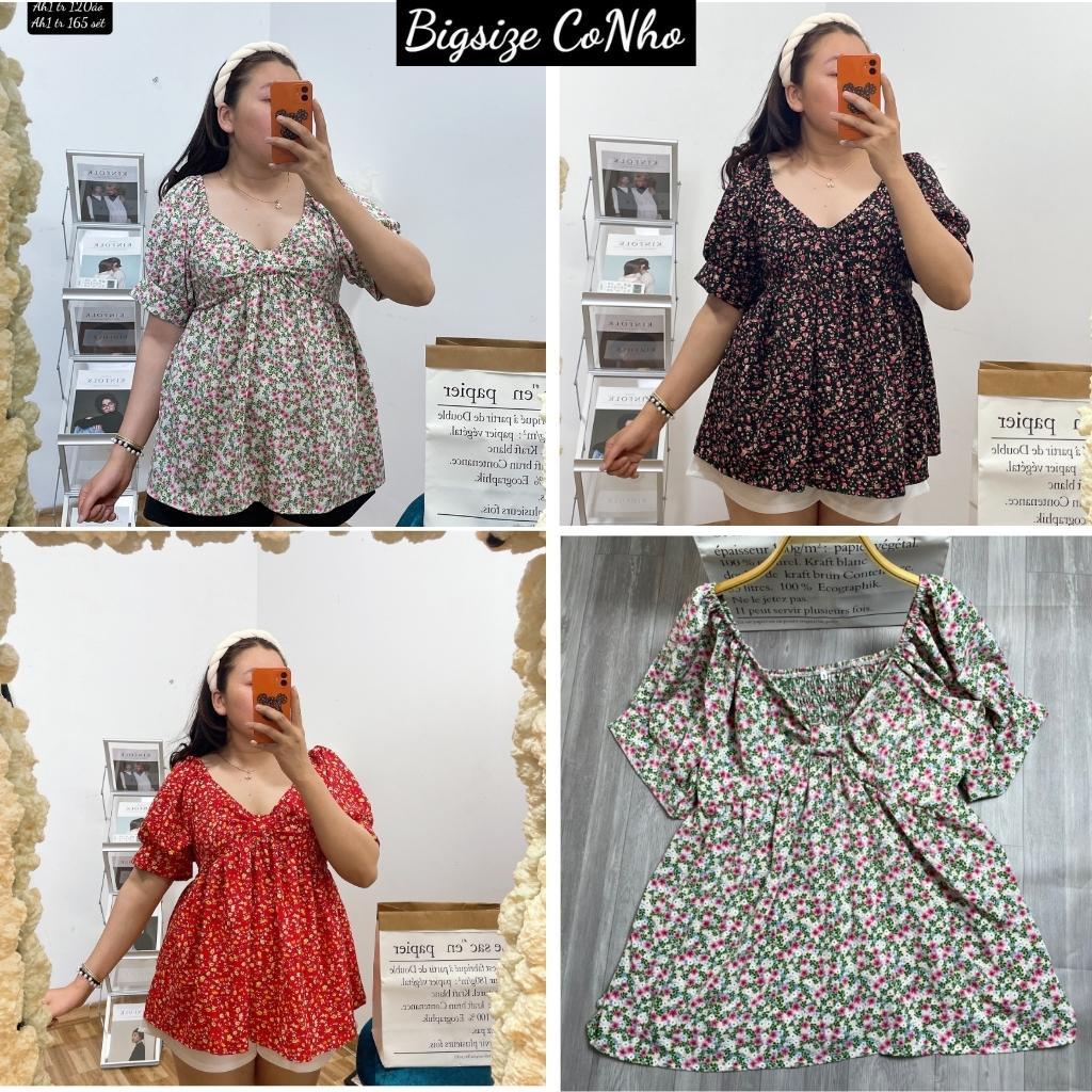 Áo babydoll bigsize nữ hoạ tiết hoa có chun sau 60-80kg AH1