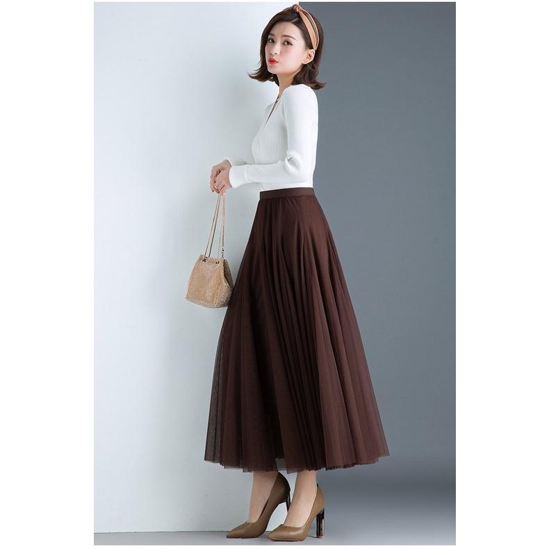 Chân Váy Vinage Lưới Xếp Ly Dáng Dài Kèm Lót 4 Màu Z022