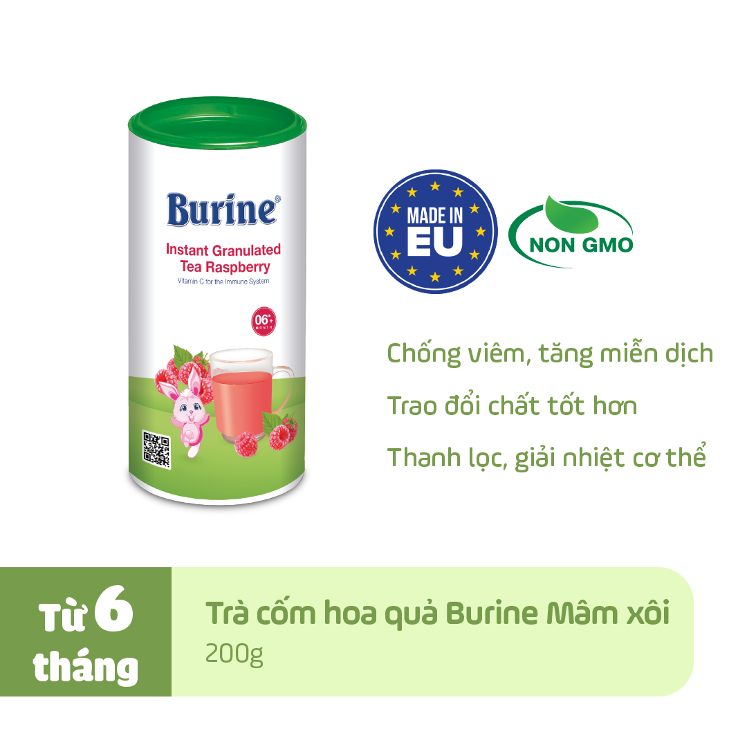 Trà cốm hoa quả Burine (HiPP) dinh dưỡng dành cho bé - Vị Mâm Xôi giúp hỗ trợ tiêu hoá, tăng cường đề kháng (Không dành cho trẻ dưới 6 tháng tuổi)