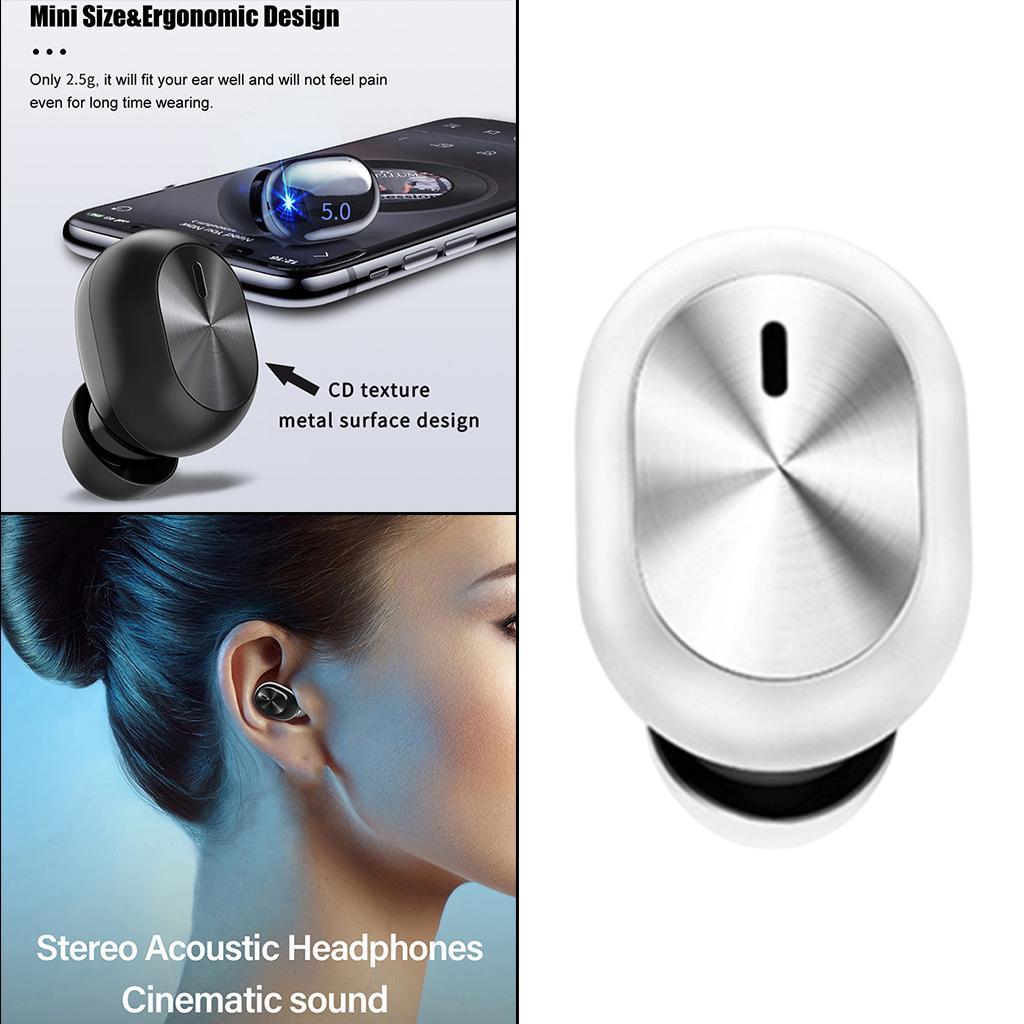 Single Bluetooth 5.0 Wireless Earphone Headset Headphone with Mic White