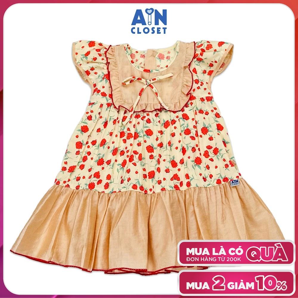 Đầm bé gái họa tiết hoa Moss Rose đỏ cotton lụa - AICDBGOB3F5T - AIN Closet