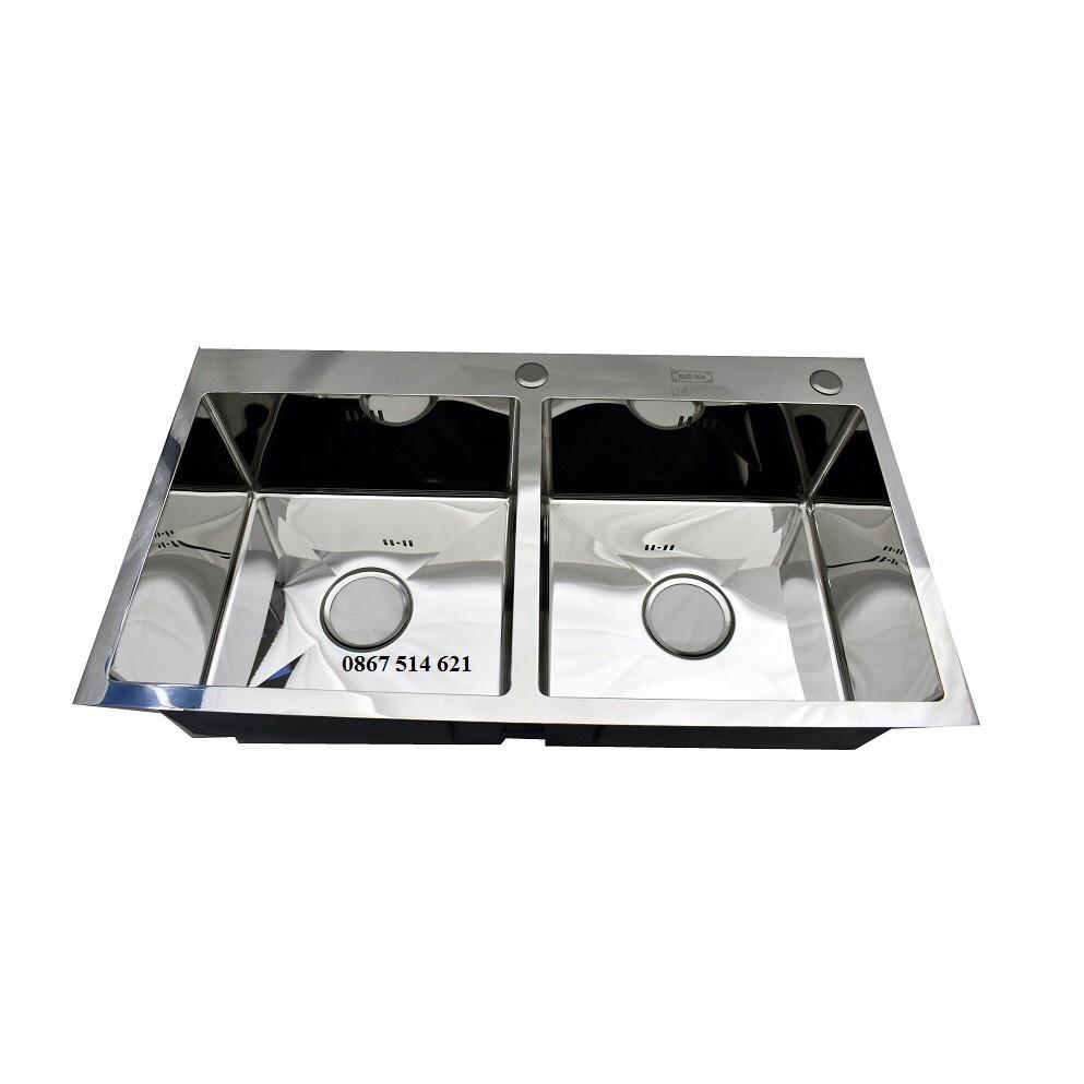 Chậu đúc bóng, chậu rửa chén bát 2 hố inox. KMISU Thiết bị vệ sinh