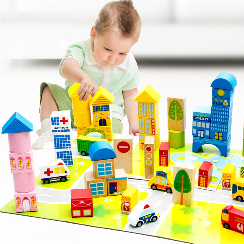 Đồ Chơi Xếp Hình Thành Phố Xây Dựng Lắp Ráp Hình Gỗ Cho Bé Tina Thông Minh Trí Tuệ Sáng Tạo 62 Chi Tiết