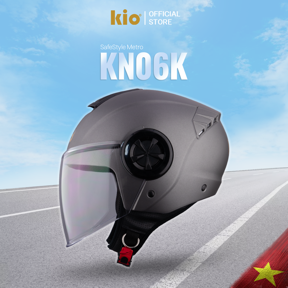 Mũ Bảo Hiểm 3/4 Kio SafeStyle Metro KN06K, Kính Dài Phủ Nano Chống Tia UV, Thông Gió Thoáng Khí - Hồng Sữa (bóng)