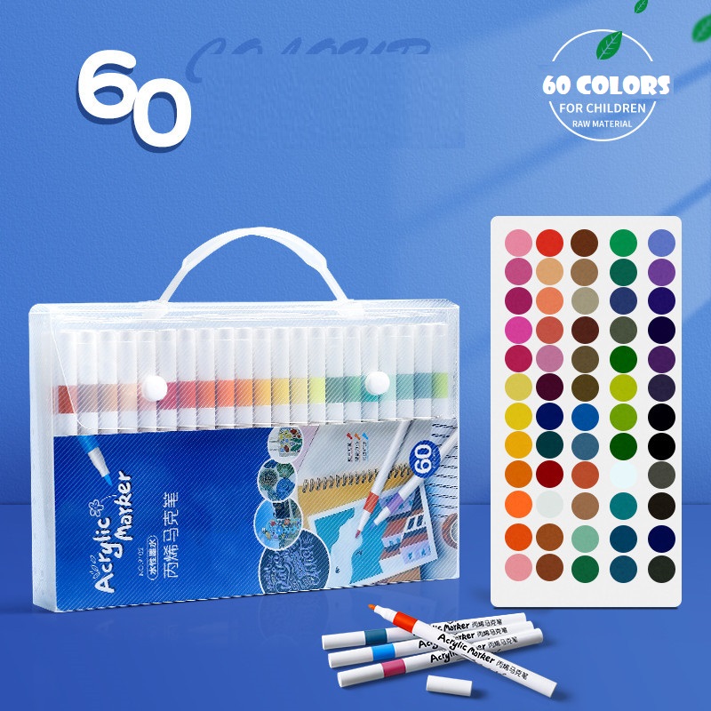 Bút Màu Acrylic Marker 12/24/36/48/60 Cao Cấp Màu Sắc Tươi Sáng, Bút Lông Màu - Hàng Nhập Khẩu