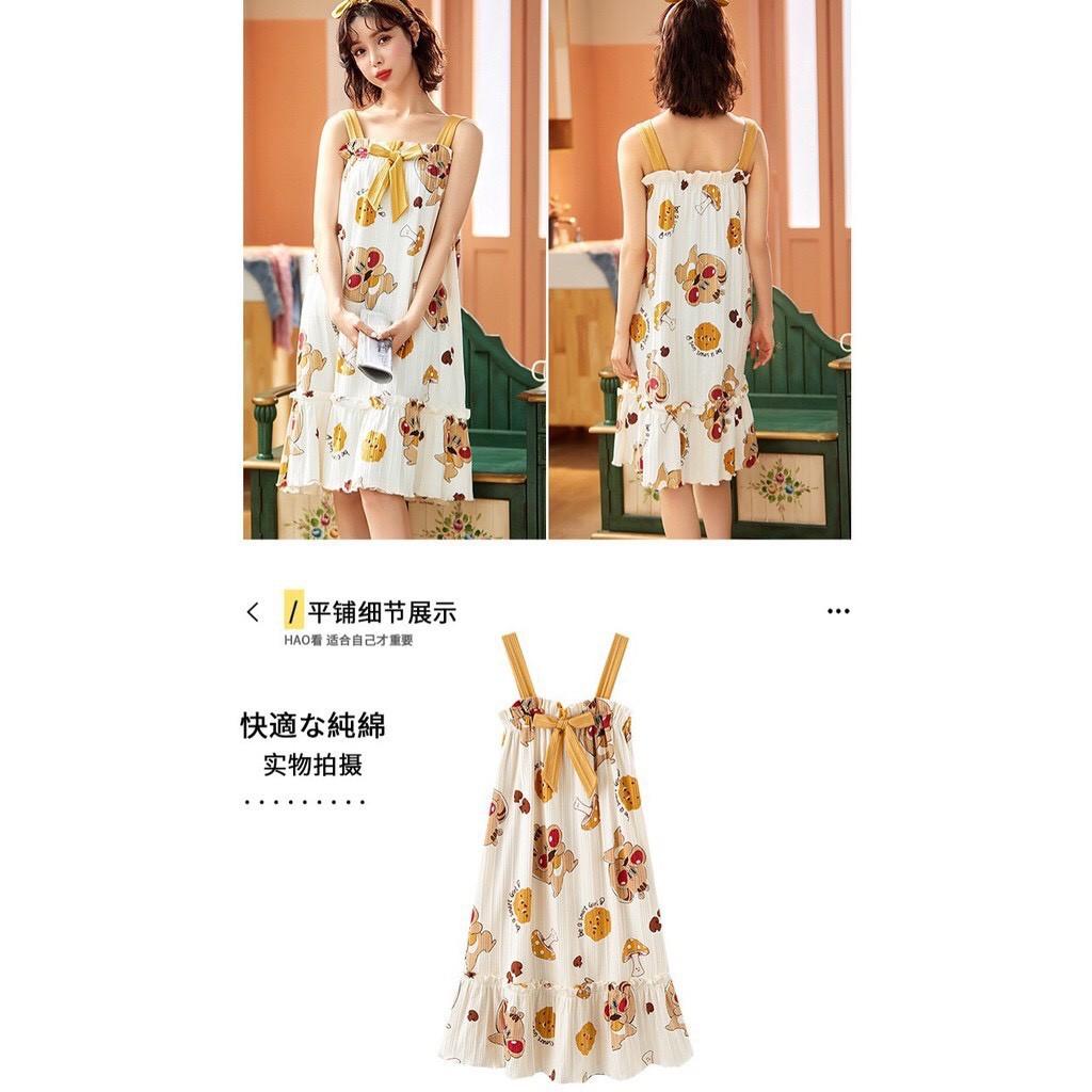 Váy ngủ nữ,váy 2 dây nữ mùa hè chất cotton mềm mát *