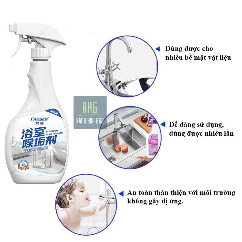 Chai xịt tẩy vệ sinh canxi nhà tắm Fansen 500ml - Dung được cho vách kính, bồn rửa mặt, nhà tắm, vòi nước