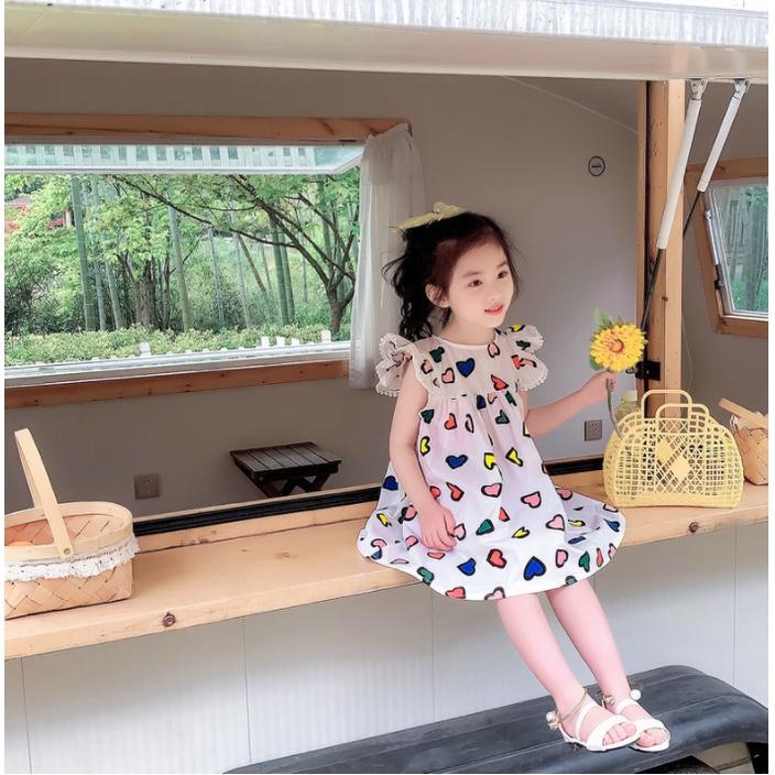 Đầm babydoll tay cánh tiên mùa hè cho bé gái diện đi chơi đi học đẹp size 12-35kg chất kate mềm mát