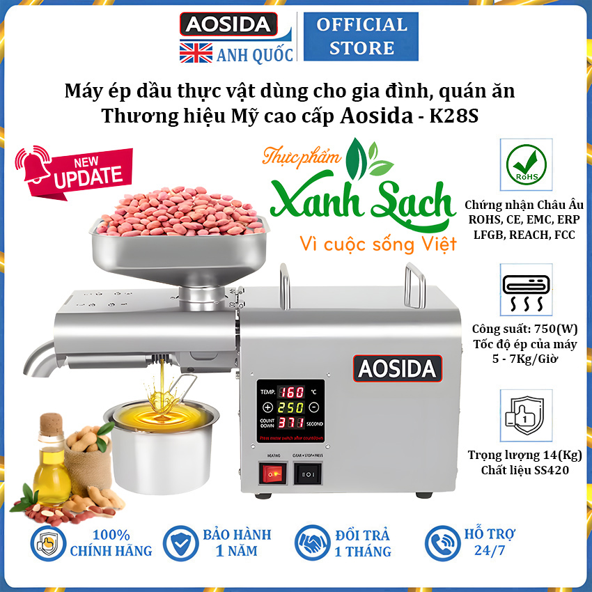 Máy ép dầu thực vật NÓNG LẠNH dùng cho thương hiệu Anh Quốc Aosida K28S cao cấp - Hàng Chính Hãng