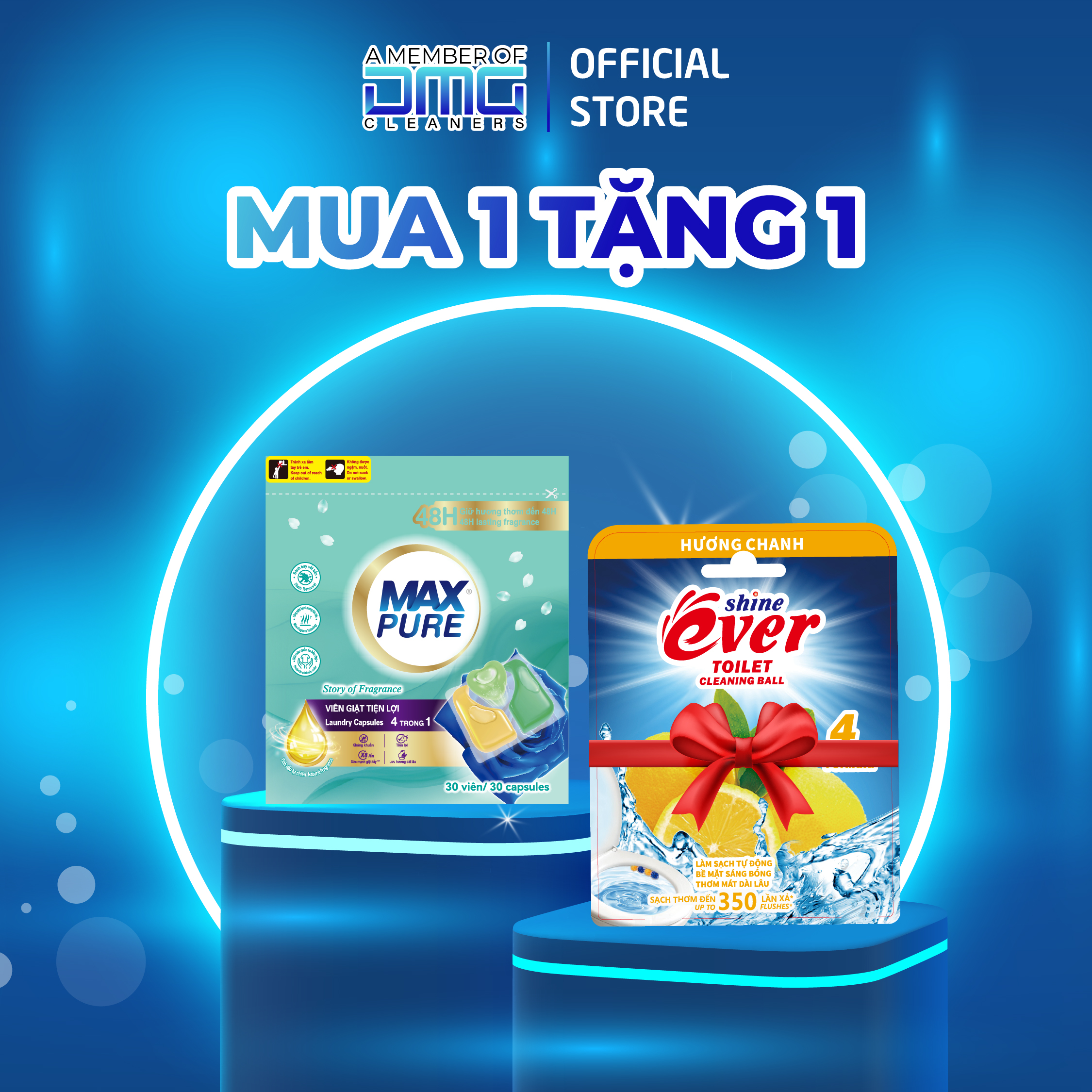 Túi viên giặt Maxpure Hương Huyền Thoại 30v tặng 1 vỉ treo bồn cầu Evershine hương Chanh