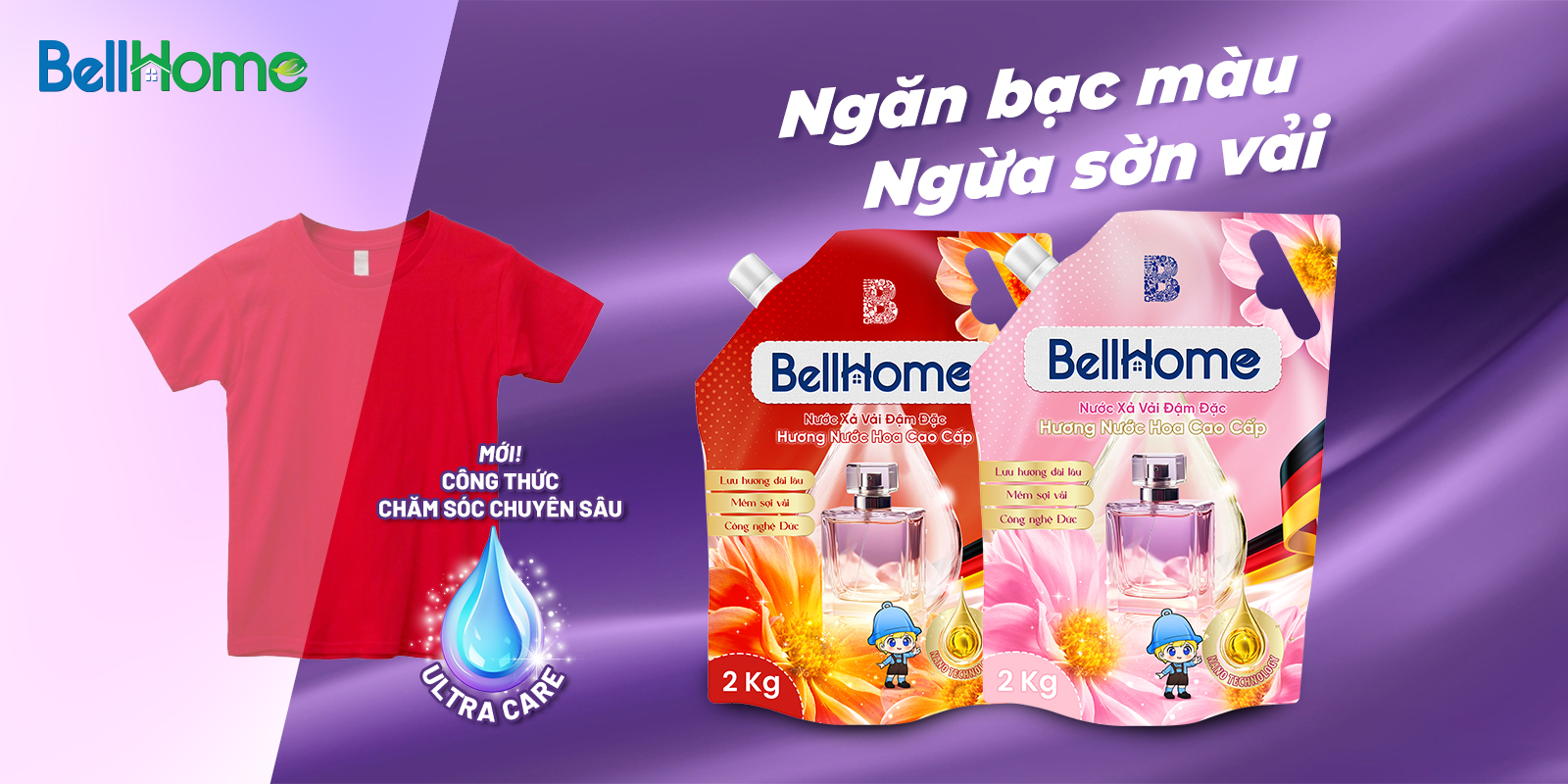 Túi Nước Xả Vải Bell Home Đỏ Hương Nước Hoa Tinh Tế 2KG