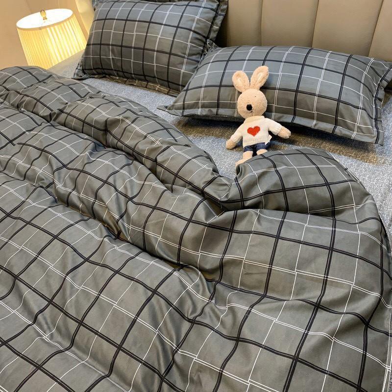 Bộ chăn ga Cotton Poly kẻ ô xám - Hàng nhập khẩu
