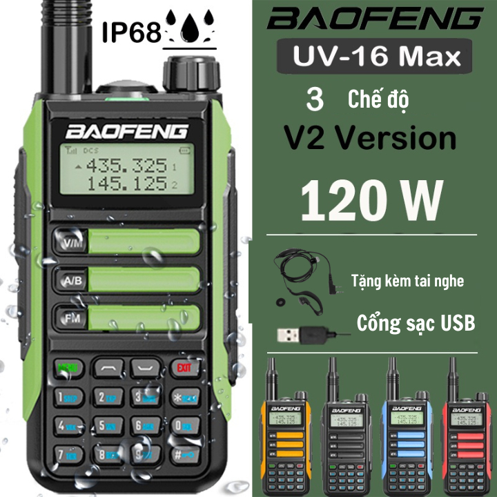 Bộ đàm cầm tay Sothing Baofeng UV-16, băng tần kép, chống nước IP68, Pin Li-on sạc trực tiếp bằng cổng USB, Type-C - Hàng chính hãng