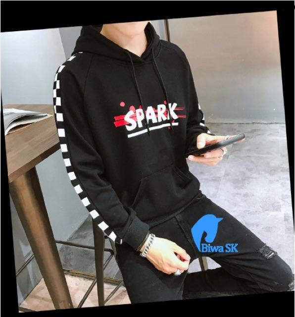 Áo hoodie nam nữ phối sọc chấm