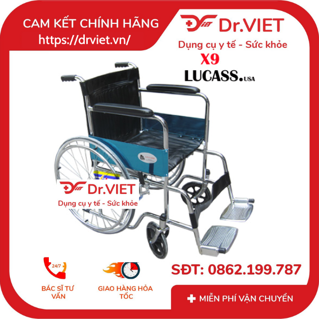 Xe lăn tay LUCASS X-9 (Tiêu chuẩn) CHÍNH HÃNG giá rẻ- Xe lăn tay dùng cho người già, người bị bệnh, người khuyết tật đi lại khó khăn