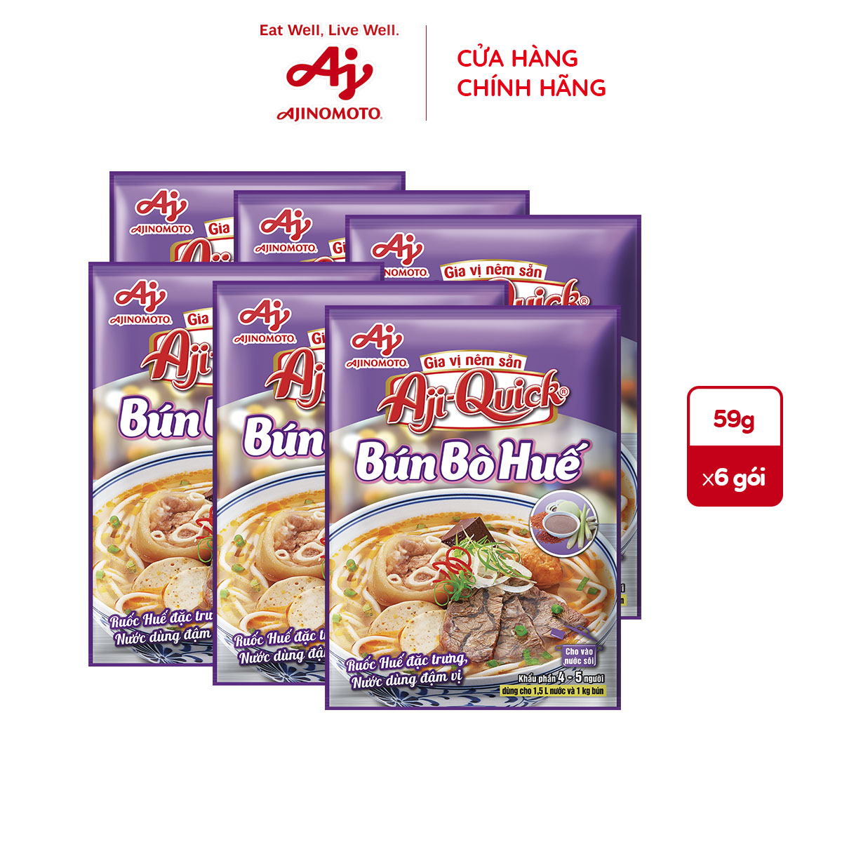 Combo 6 Gói Gia Vị Nêm Sẵn Aji-Quick® Bún Bò Huế 59g/Gói