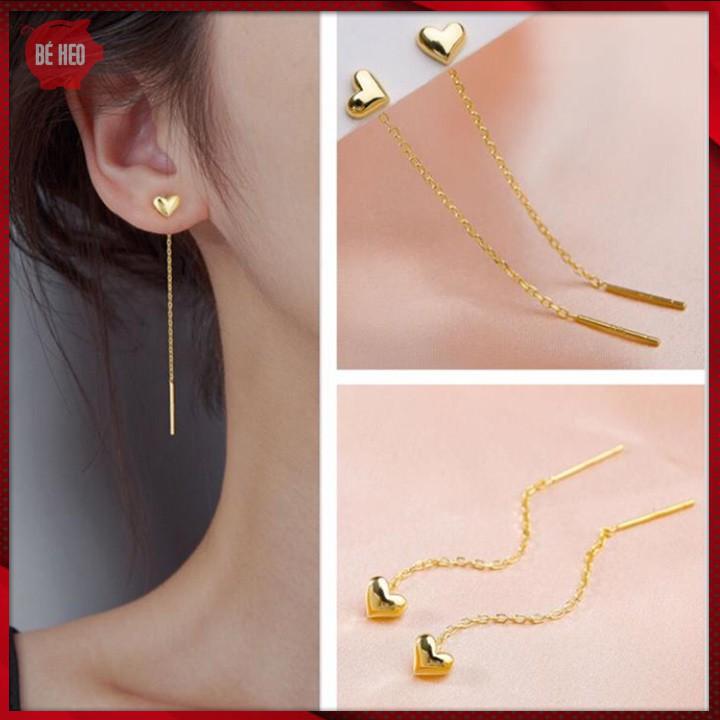 Bông tai titan dài trái tim tua rua - Trang sức Bé Heo BHBT469