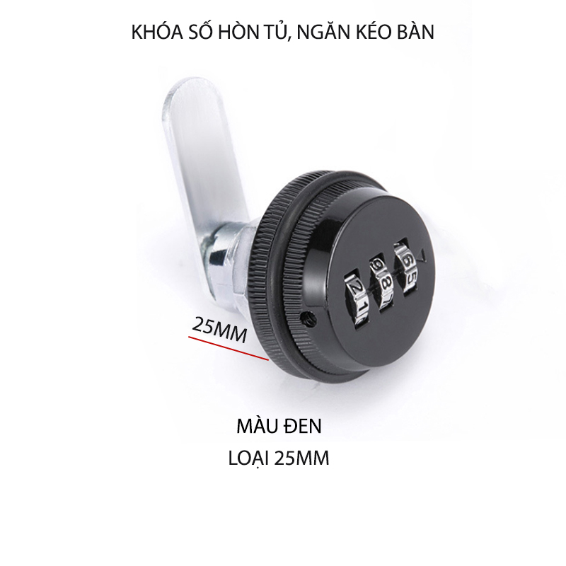 Khóa số ngăn kéo bàn, tủ, dài 25mm với 3 mã số có thể thay đổi được, bằng hợp kim