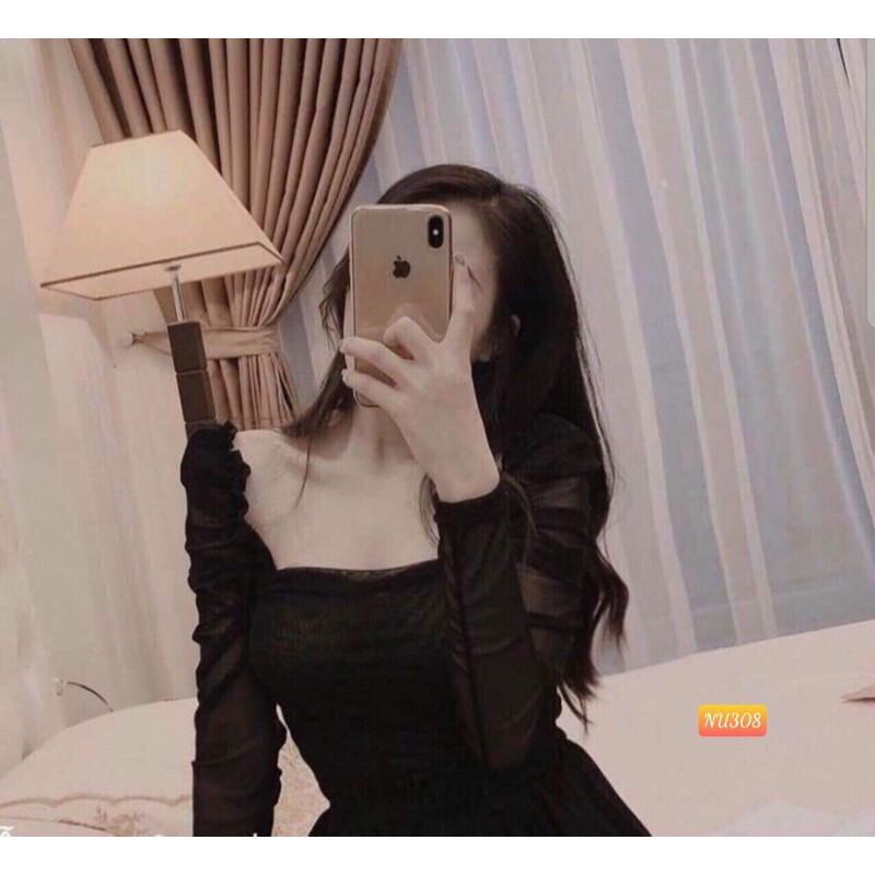 Áo thun lưới vai nhún bồng ( kèm ảng thật