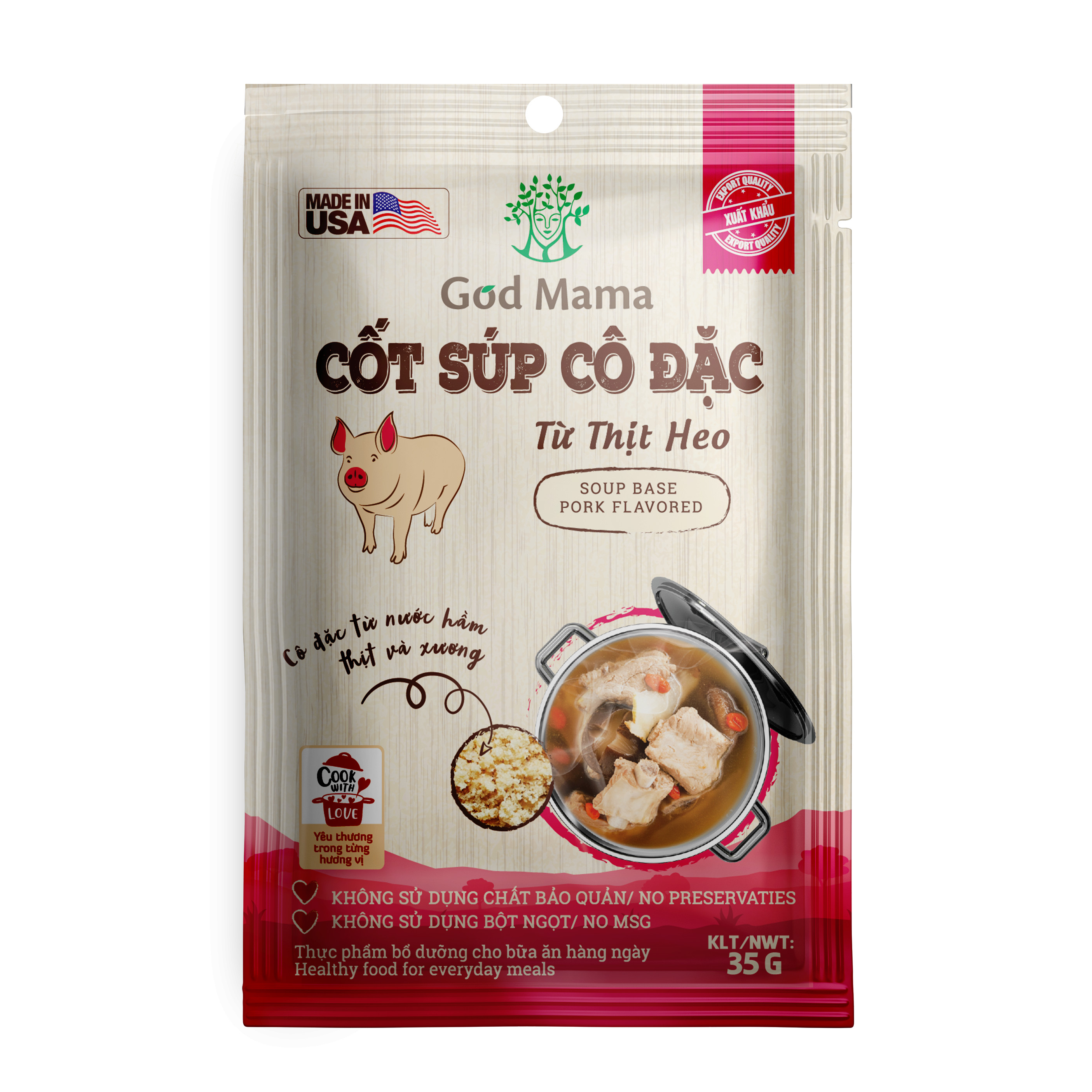 Cốt súp cô đặc - Từ Thịt Heo - Nấu nước dùng heo tiện lợi - Túi 35gr - Số 1 tại Mỹ - Tiêu chuẩn FDA - Tiện lợi cho bữa ăn gia đình - An toàn cho sức khỏe