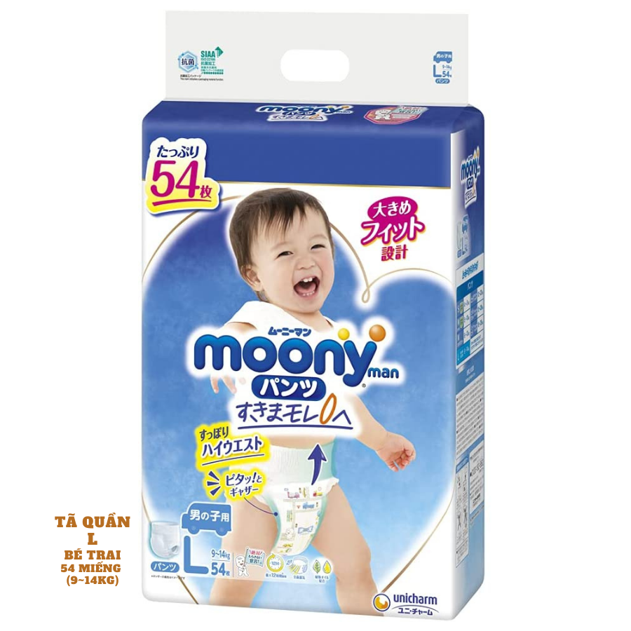 Bỉm - Tã quần Moony Blue Jumbo size L bé trai 54 miếng (Cho bé 9~14kg)